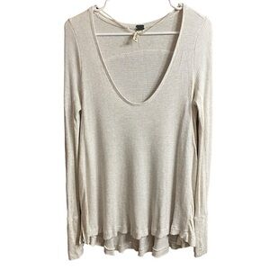 Free People We The Free Cream Deep VNeck Long Sleeve Tunic Blouse Size Small